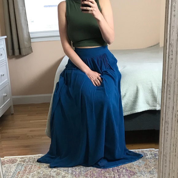 Dresses & Skirts - Chiffon high waist navy blue skirt satin trim